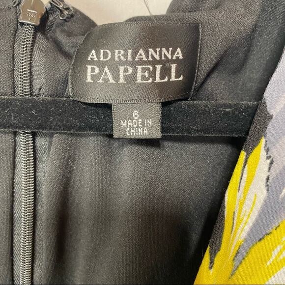 Adrianna Papell Black & Yellow Floral Side Twist Jersey Dress Size 6 - Picture 6 of 8